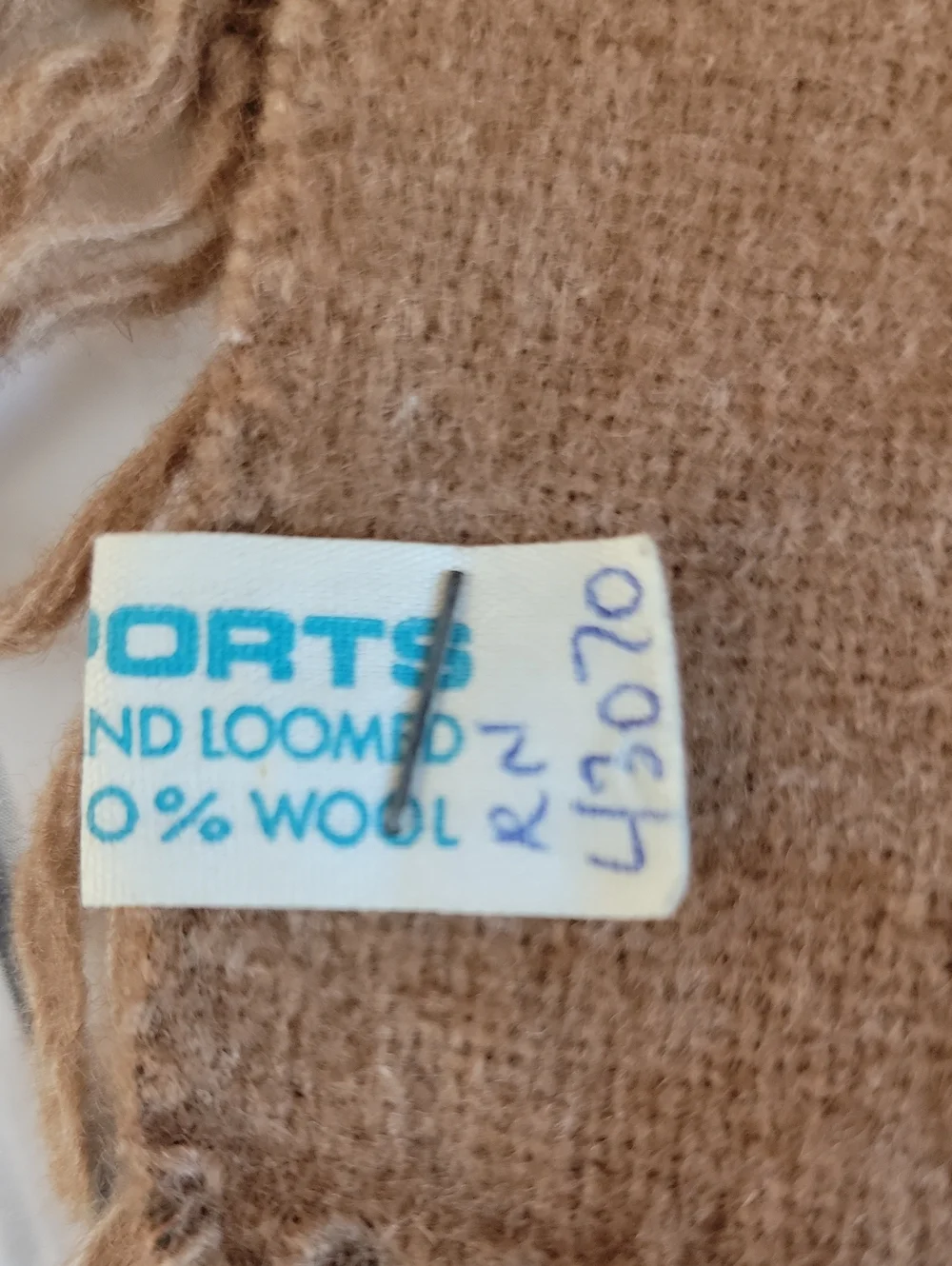 Latimports Hand Loomed Wool Scarf Made In Chili Vintage 60s -Brown Tan 100% Wool